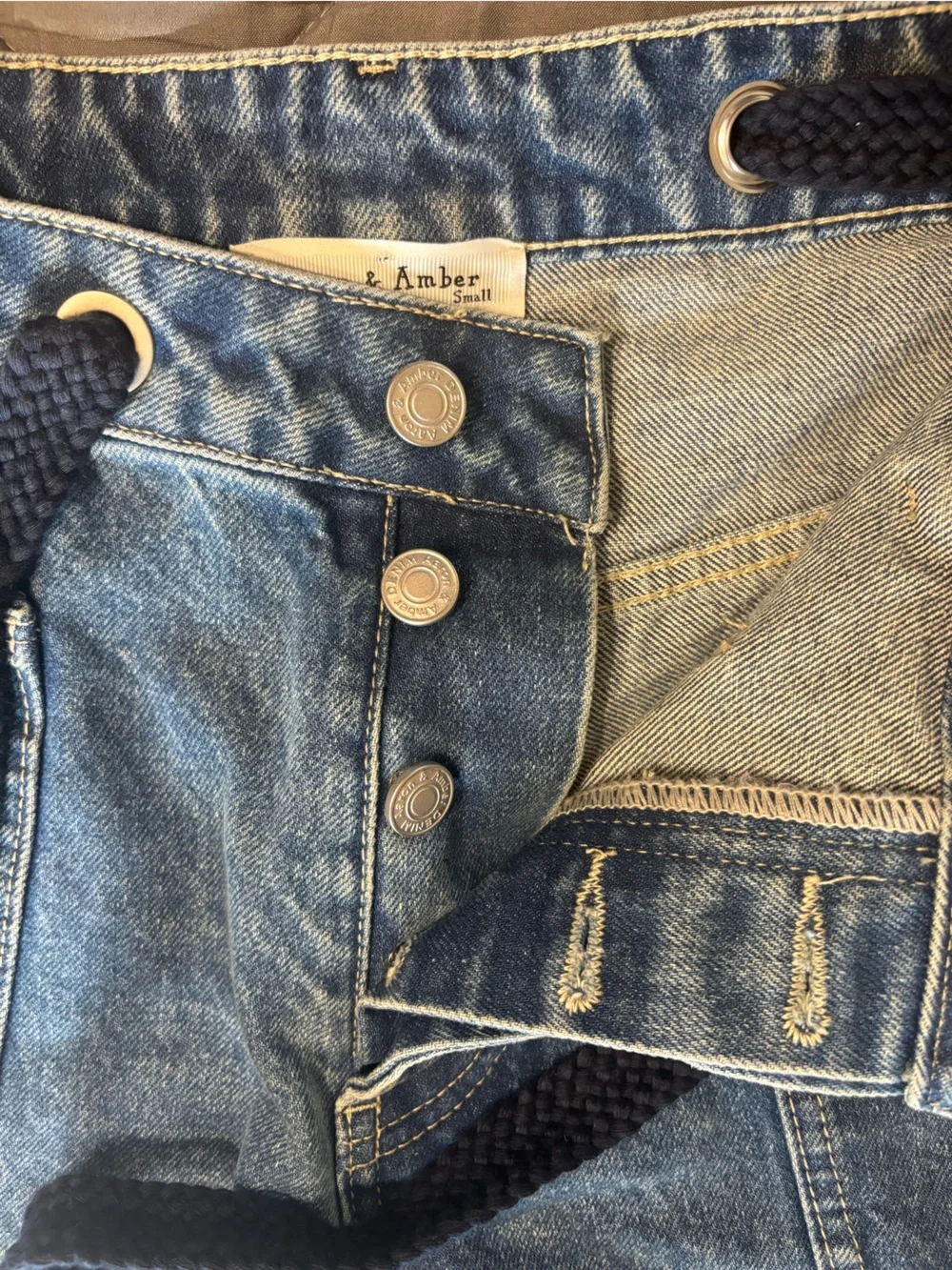 Aaron& Amber High-Waist Women’s Blue Baggy Cargo Denim Jean Shorts with Rope Tie